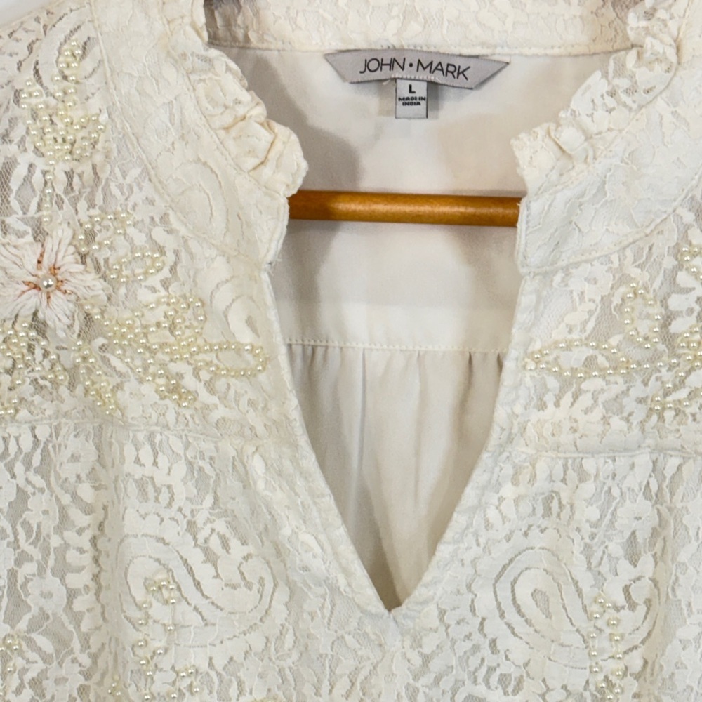 John Mark White Cuffed Sleeve Blouse with Mandarin Collar - Picture 3 of 4